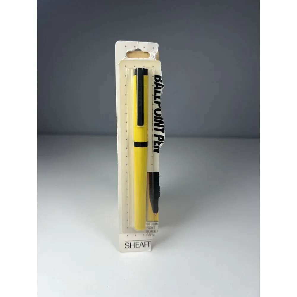 Vtg Sheaffer Yellow Delta Grip Ball Point Pen Refillable Medium Blk NOS -read
